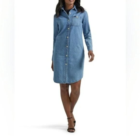 Lee Women's Long Sleeve Denim Dress Shirt Style Size M Light Blue - Picture 4 of 5